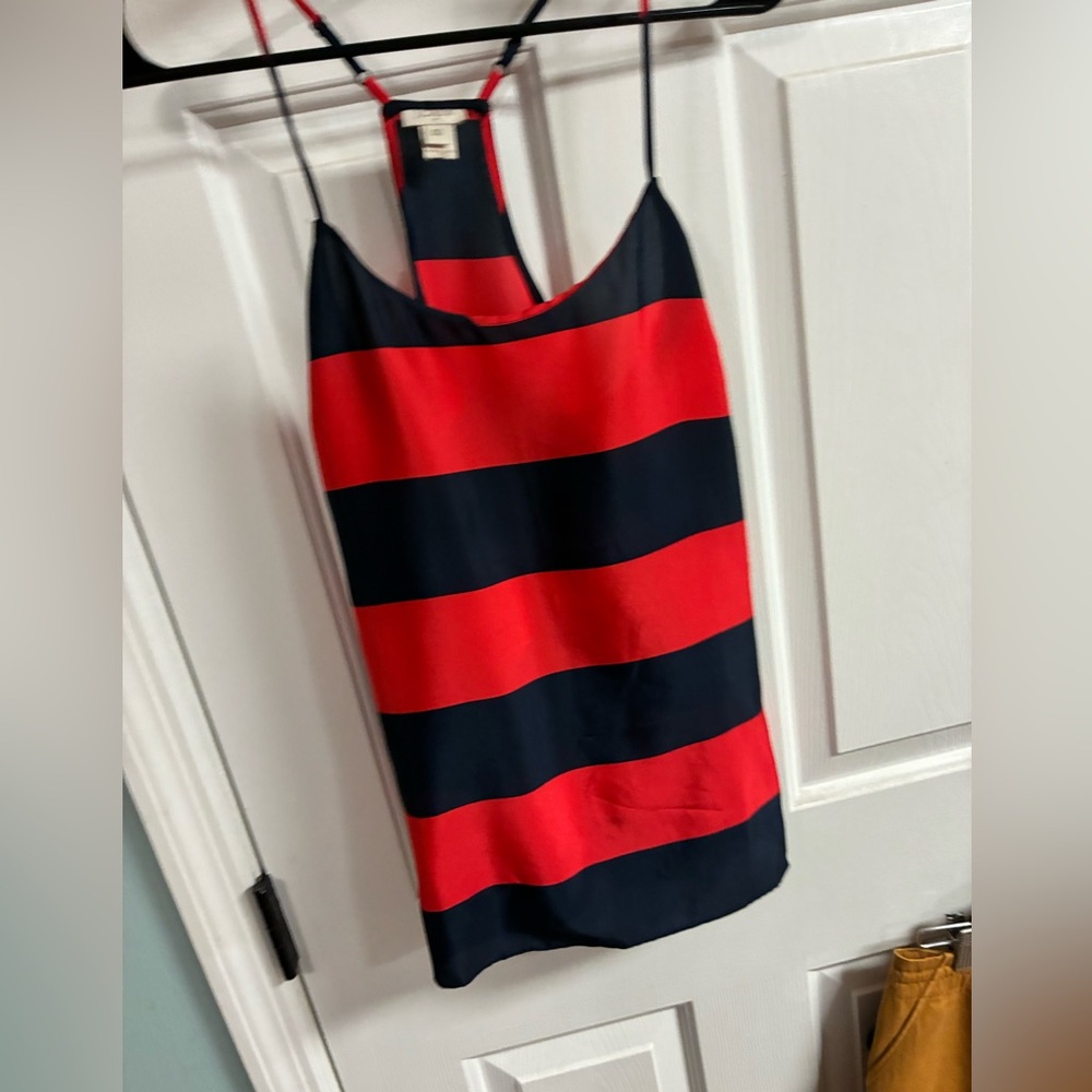 J. Crew Red and Navy Striped Silk Tank Top